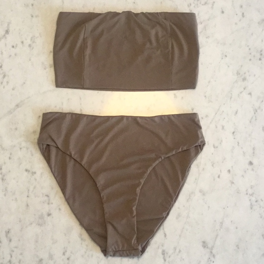 Myra Strapless Bandeau Bikini Set in Taupe